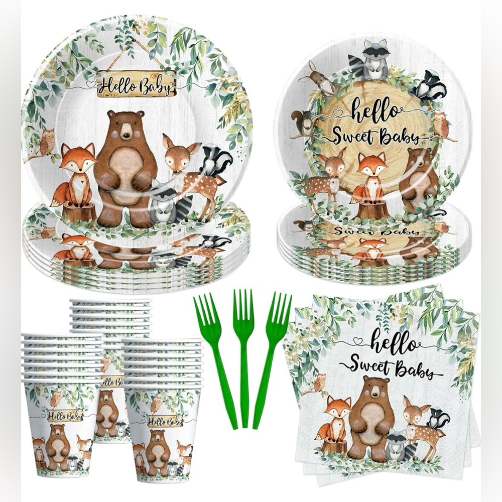 NEW Baby Boy Woodland Baby Shower Decorations Party Tableware